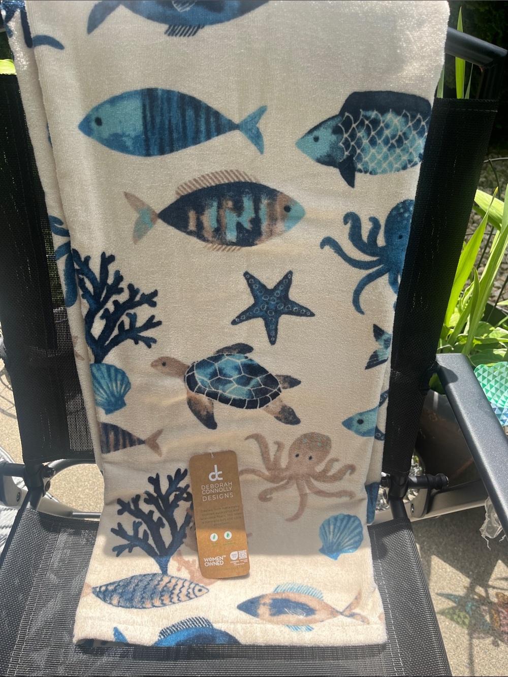 Sea Life Beach Towel - Blue & Crean & Tan 38 x 68